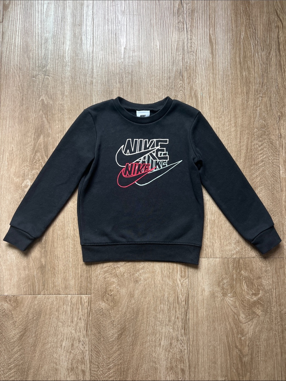 Nike Kid’s Black Crewneck Sweatshirt with Multicolor Layered Logos Size 3T